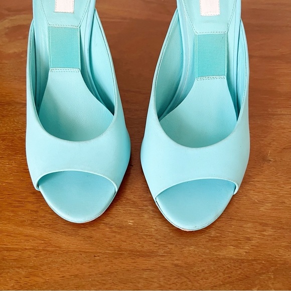 MOSCHINO x Barbie • turquoise stiletto mules heels sandals peep toe - Picture 4 of 11